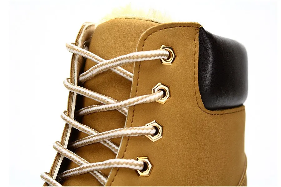 Suede leather man boot Winter men boots ankle shoes warm snow velvet fur work martin cowboy motorcycle male shoe lace-up