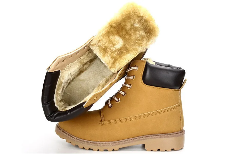 Suede leather man boot Winter men boots ankle shoes warm snow velvet fur work martin cowboy motorcycle male shoes lace-up