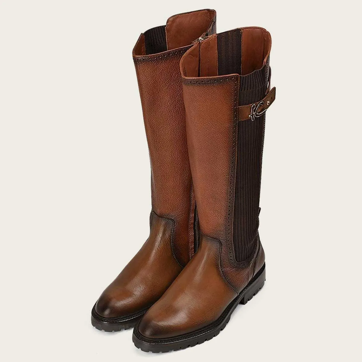 Tall honey bovine riding boot