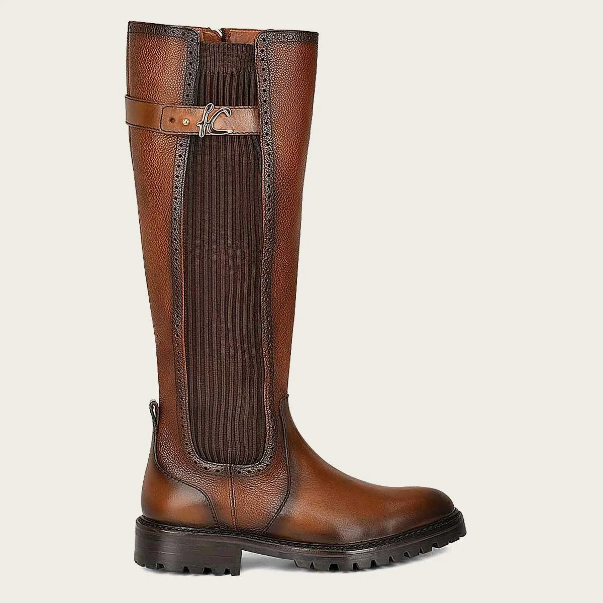 Tall honey bovine riding boot