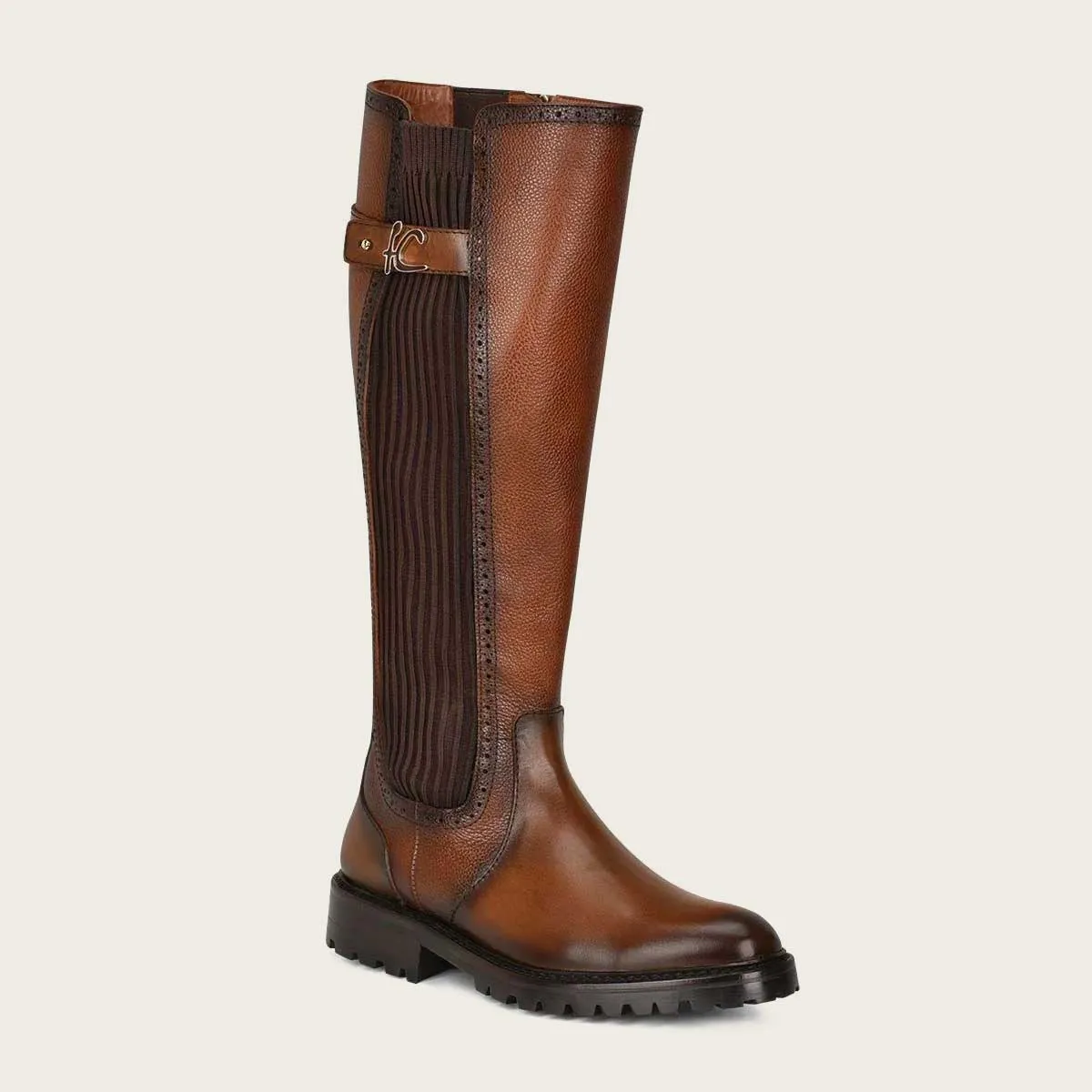 Tall honey bovine riding boot