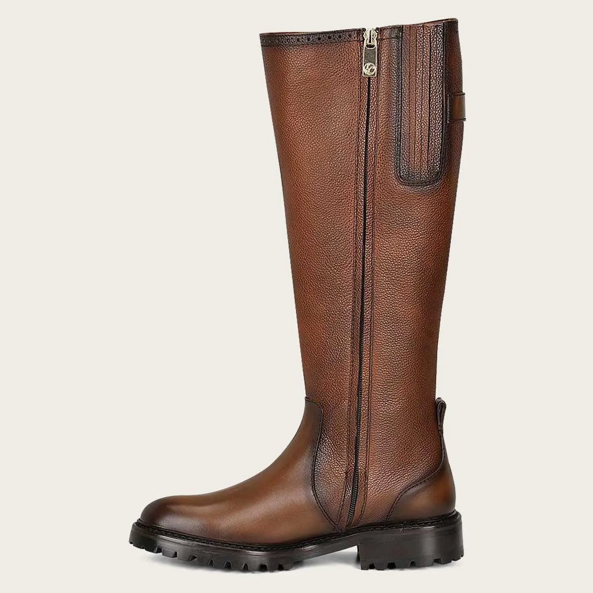 Tall honey bovine riding boot