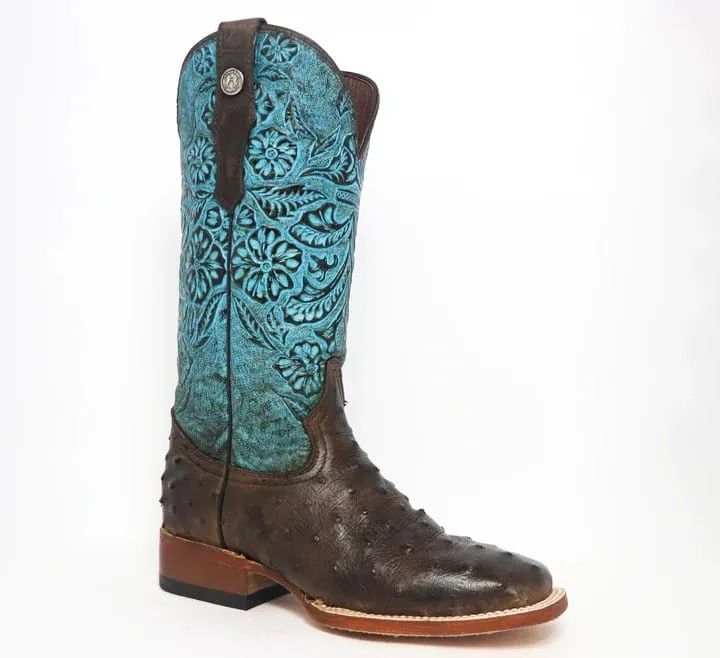 Tanner Mark Women's 'Shiloh' Ostrich Print Square Toe Boots Brown TML207059