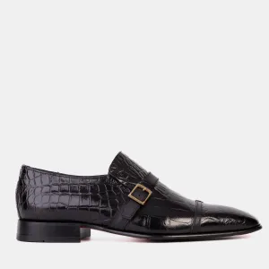 The Strat Single Monk Strap Cap Toe Black Leather Handmade Men Shoe