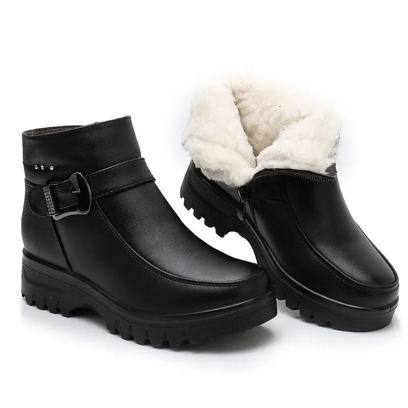 Thick Plush Warm Genuine Leather Women Ankle Boot