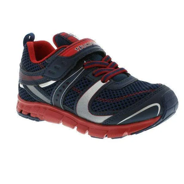 Tsukihoshi Velocity Navy Red Boys Running Shoes (Machine Washable)