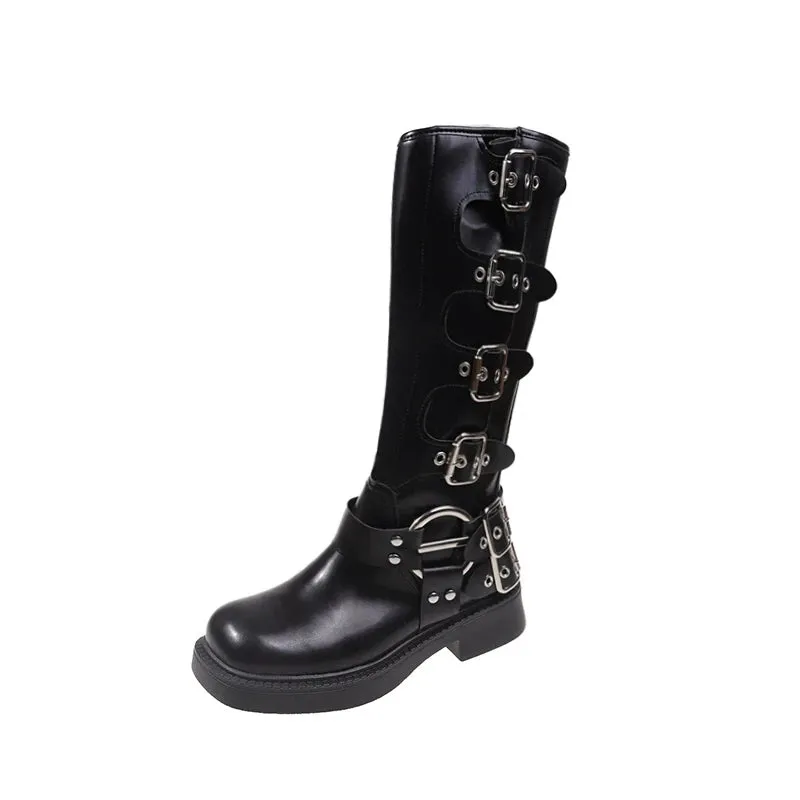 Uniwim Woman Boots Knee High Platform Elegant Low Heel Trend Punk Gothic New Rock Leather Fashion Women's Shoes Motorcycle Footwear