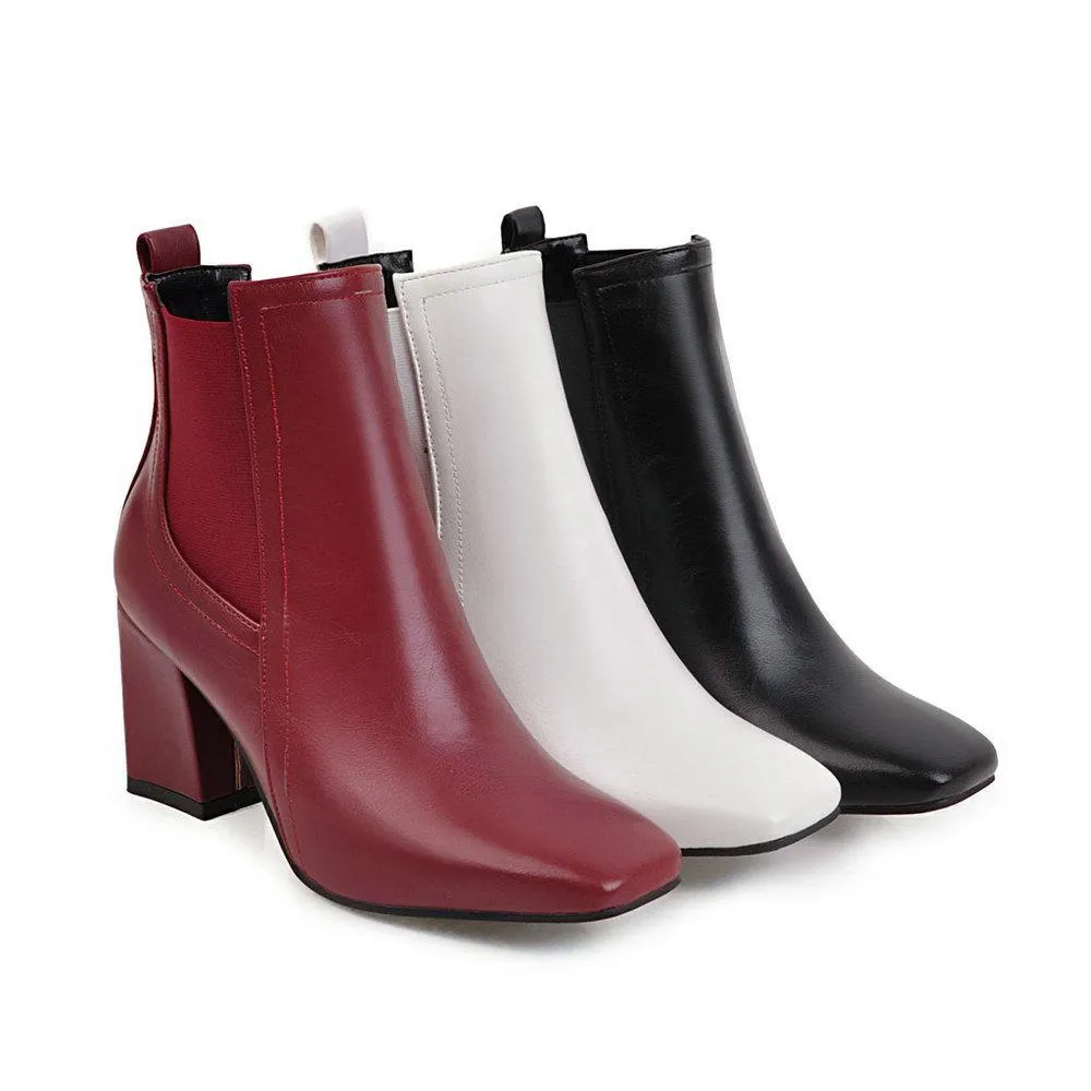 Women ankle square toed chunk heel chelsea boots