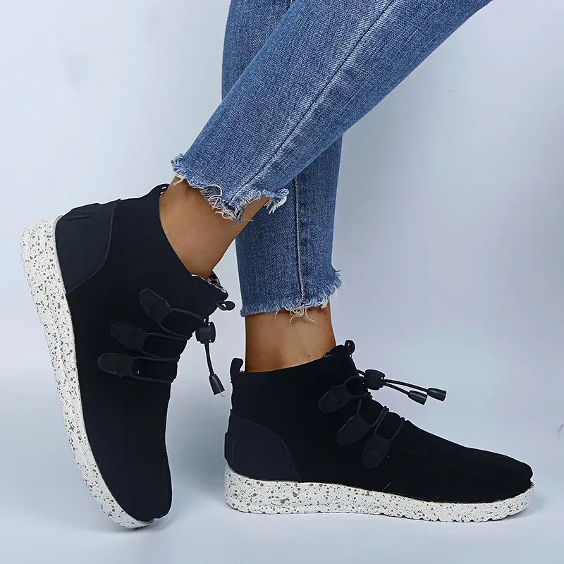 Women casual flat elastic lace up ankle boots