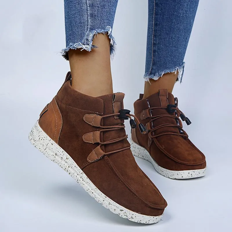 Women casual flat elastic lace up ankle boots