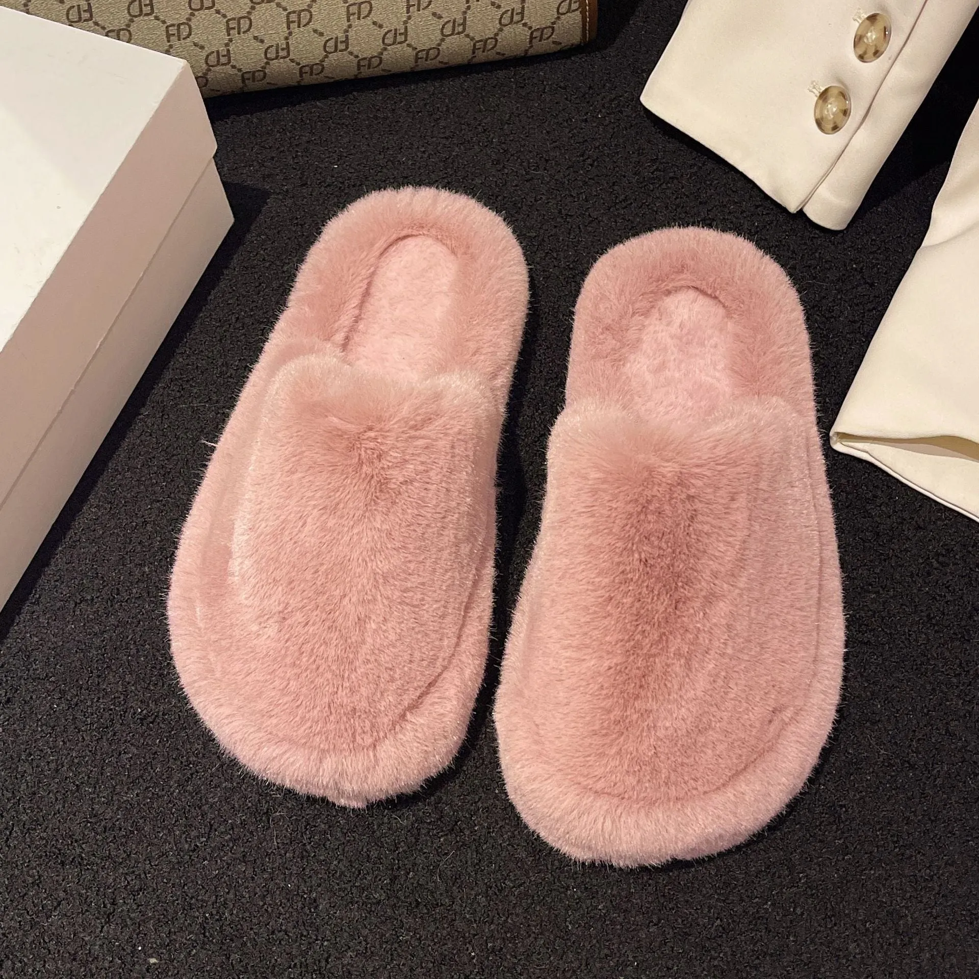 Women Home Slippers Winter Warm Shoes With 3cm Heel