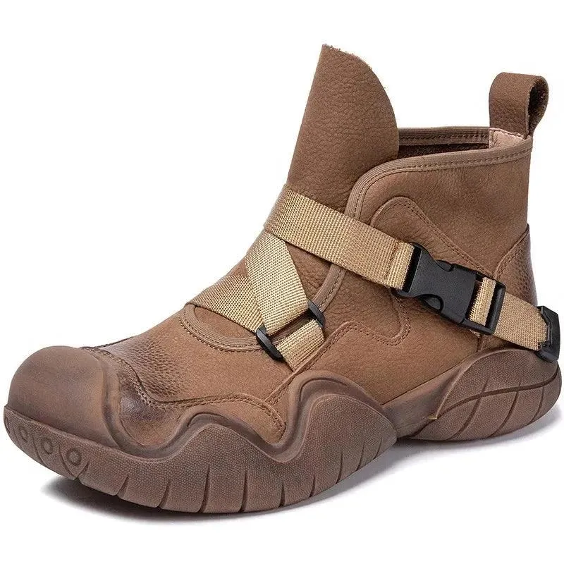 Women's Brown Leather Ankle Boots - AMX422: Casual Leather Desert Shoes