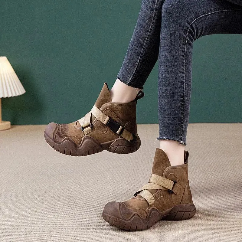 Women's Brown Leather Ankle Boots - AMX422: Casual Leather Desert Shoes