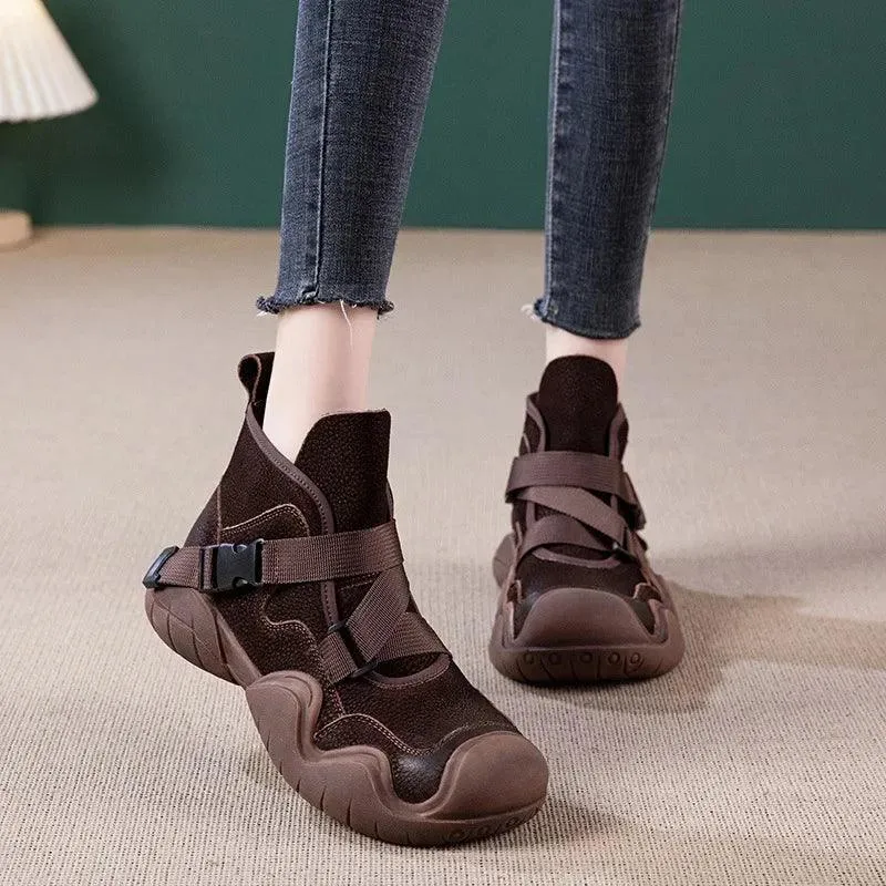 Women's Brown Leather Ankle Boots - AMX422: Casual Leather Desert Shoes