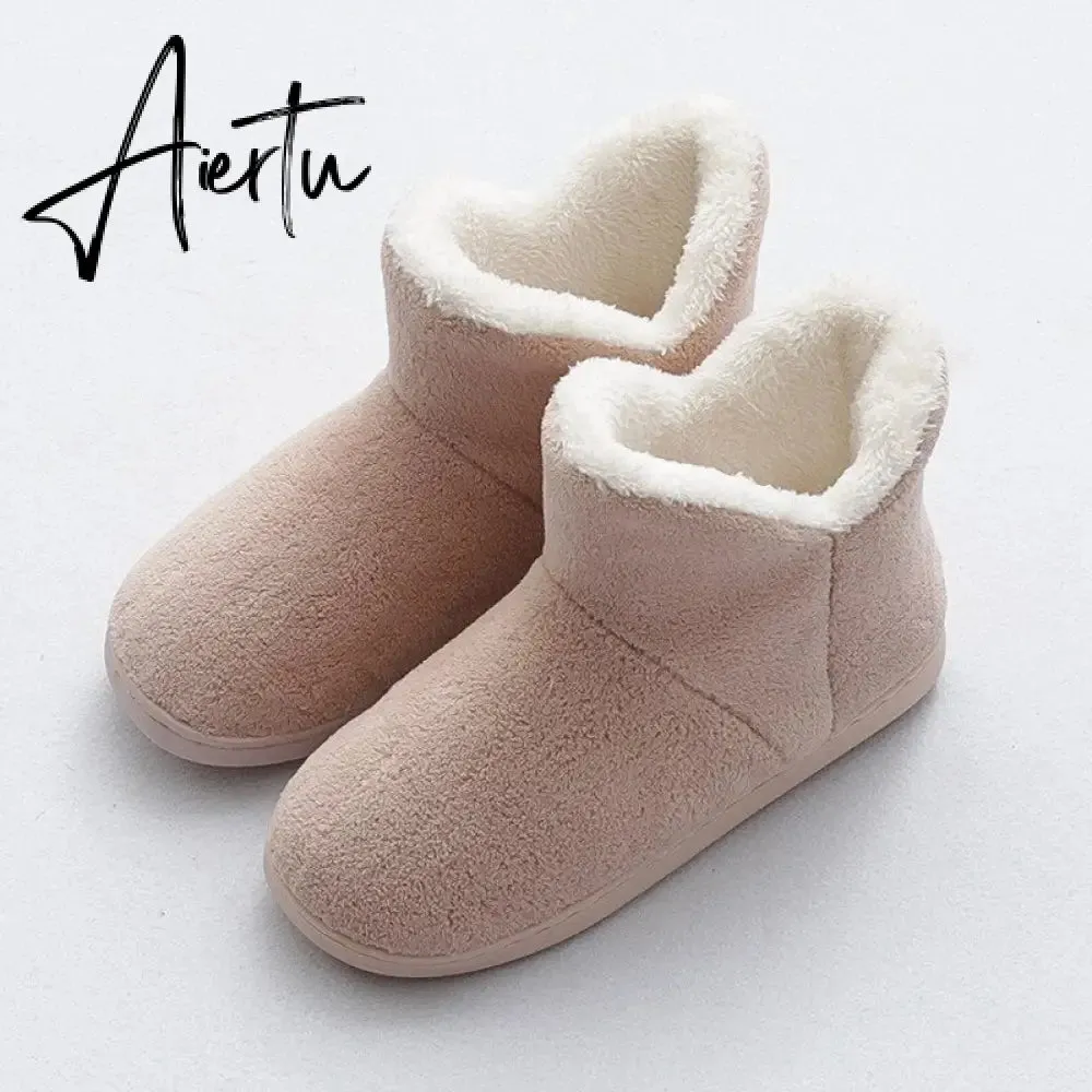 Women's Cotton Boots Female Winter Warm Fur Velvet Thick-soled Keep Warm Outside Snow Boots Footwear Plush Female Shoes