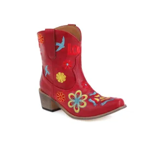 Women's Ethnic Embroidery Puppy Heel Cowboy Short Boots