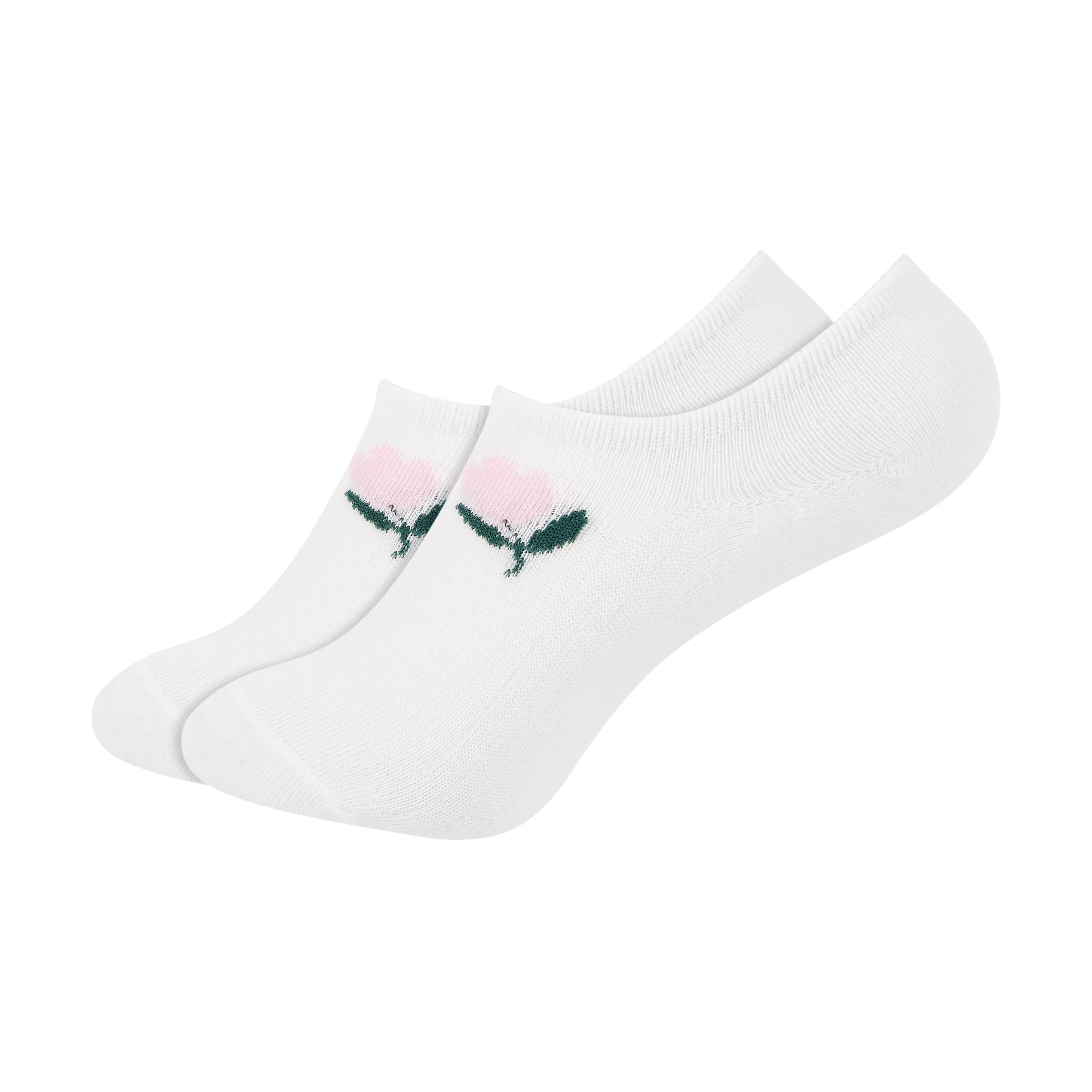 Women's Plain White Invisible Foot Socks with Print