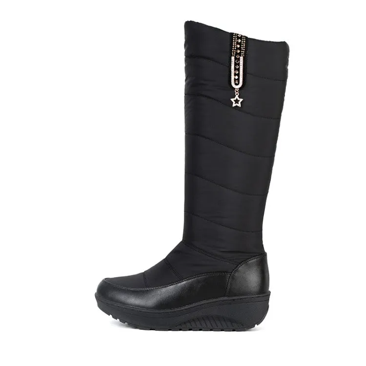 Women's Rhinestone Wedge Heel Winter Down Tall Boots