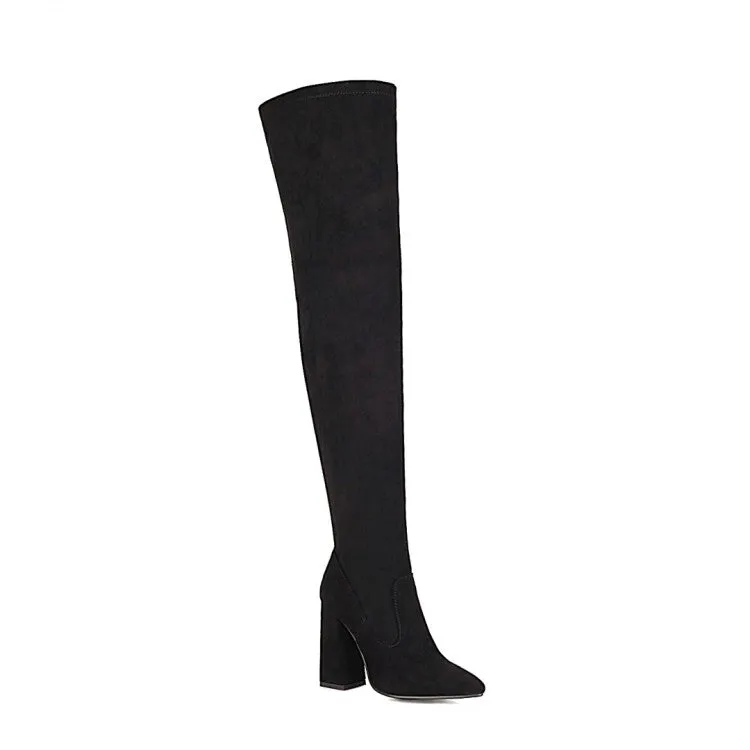 Women's Snake Pattern Pointed Toe Side Zippers Block Heel Over the Knee High Boots