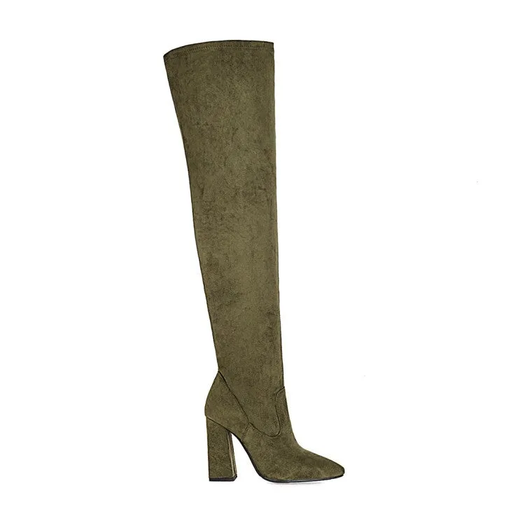 Women's Snake Pattern Pointed Toe Side Zippers Block Heel Over the Knee High Boots