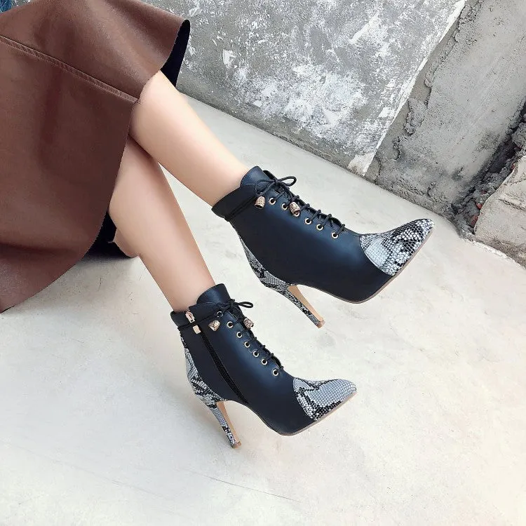 Women's Snake-print High Heel Short Boots