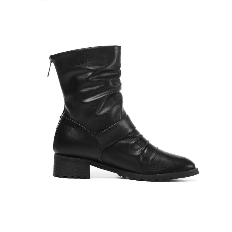 Women's Soft Pu Leather Middle Heels Short Boots