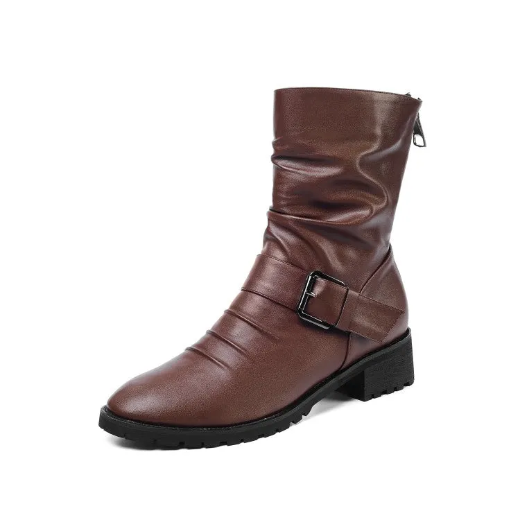 Women's Soft Pu Leather Middle Heels Short Boots