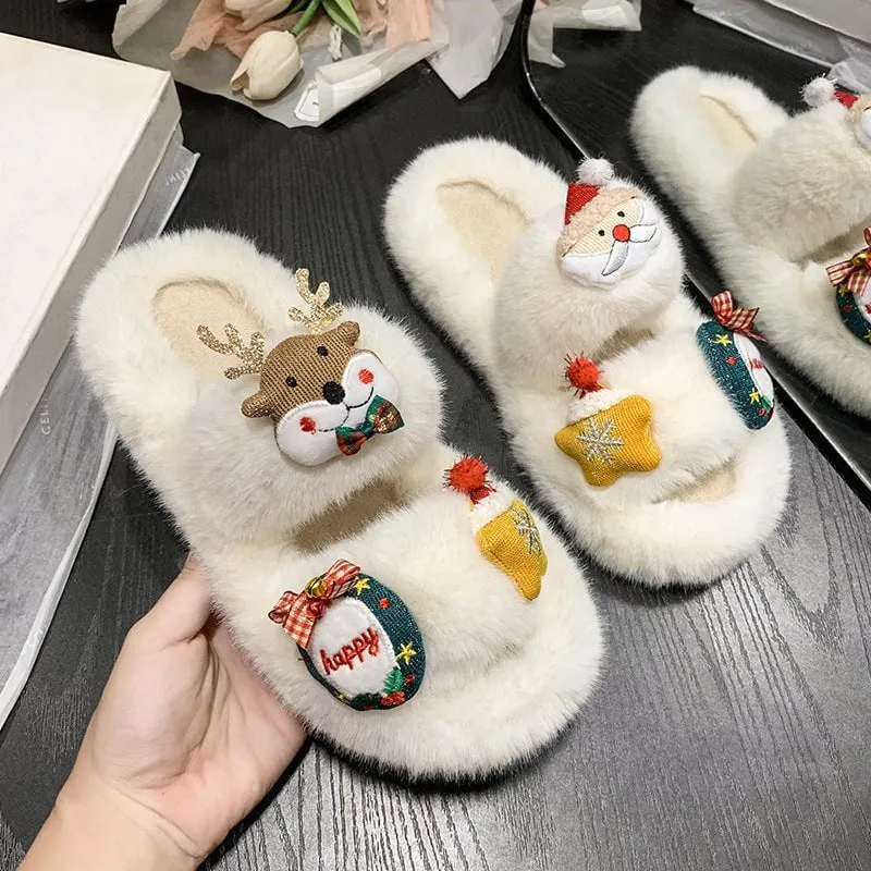 Women's Suede Cute Christmas Cartoon Slippers