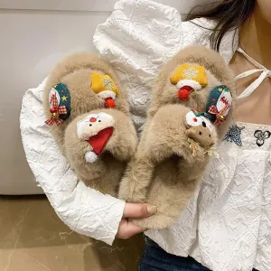 Women's Suede Cute Christmas Cartoon Slippers